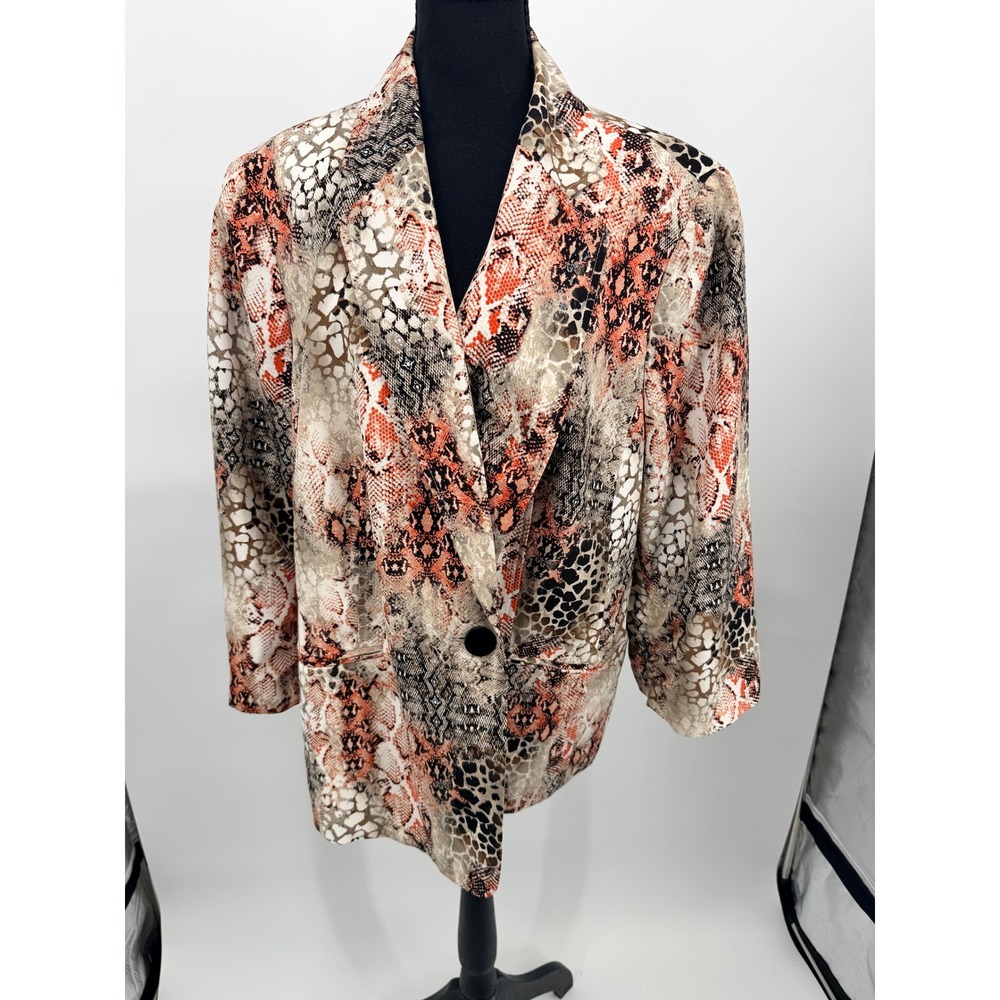 Kasper Blazer Women 22W Orange Tan Snakeskin Print Excellent J1JWK2CE586